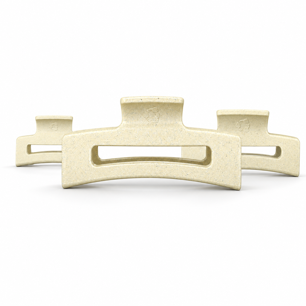 Pince à cheveux crème — les trois formats : petite 6 cm, moyenne 9 cm et grande 11 cm