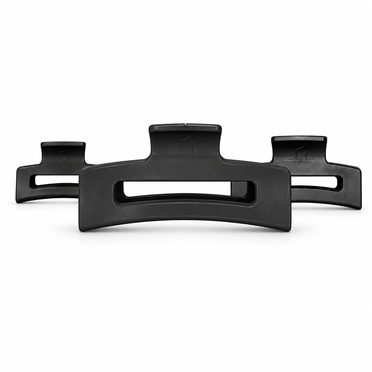 Pince à cheveux noire — les trois formats : petite 6 cm, moyenne 9 cm et grande 11 cm